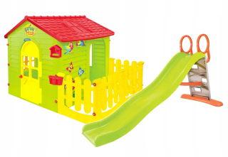 Ihrisko - záhradný domček s plotom + Tobogán 198 cm Mochtoys